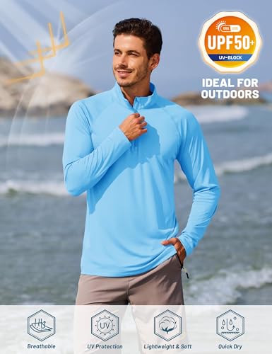 TACVASEN Herren 1/4 Zip Langarmshirts UV-Shirts Outdoorshirts Sonnenschutz Running Shirts Sommer für Männer, Wasserblau, XL