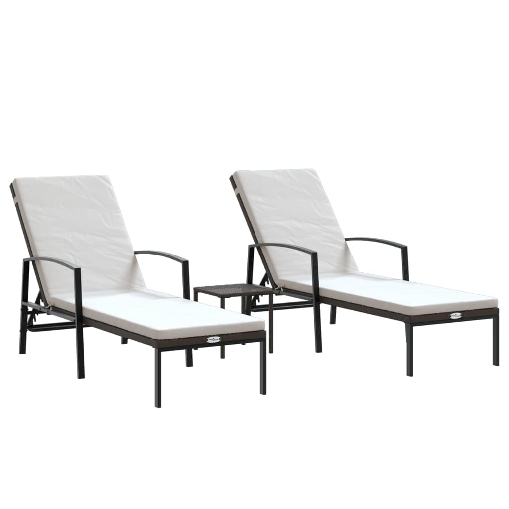 vidaXL Lettini Prendisole 2 pz con Tavolo in Polyrattan Marrone