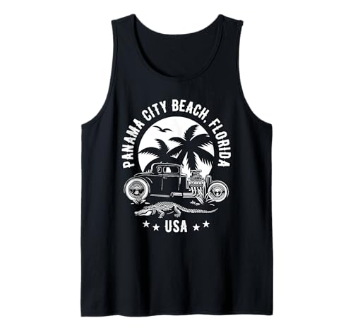 Diseño de hotrod al atardecer en Panama City Beach, Florida Camiseta sin Mangas