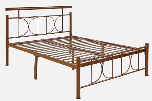 Image of Mexo Metal Queen Size Bed Without Storage | Wrought Iron Double Bed with Headboard & Footboard | Sturdy Powder Coated Platform Bed Queen Size Cot for BedroomLivingRoom Brown (75x60)