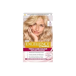 L’Oréal Paris Excellence Crème Permanent Hair Dye, Radiant At-Home Hair Colour with up to 100% Grey Coverage, Pro-Keratin, Up to 8 Weeks of Colour, Colour: 9 Natural Light Blonde