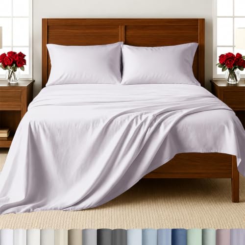 Image of California Design Den 100% Cotton 500TC Full Bed Sheets Set, Pale Orchid | Good Housekeeping Seal, OEKO-TEX Certified, Silky-Soft Sateen Weave, 4pc Set, 16 inch Deep Pockets, For Hot Sleepers, All-Season