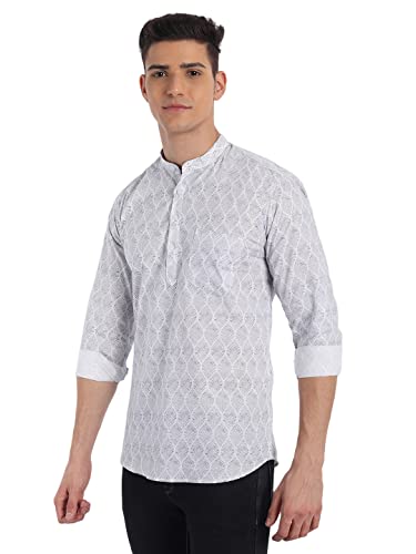 Image of Majestic Man Men's Cotton Regular Fit Short Printed Designer Kurta