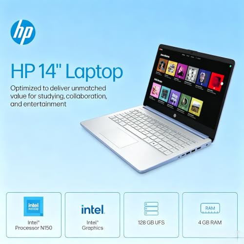 Image of Customized Elite HP 14 inch HD Laptop, 4GB RAM|128GB UFS, Intel Quad-Core N150