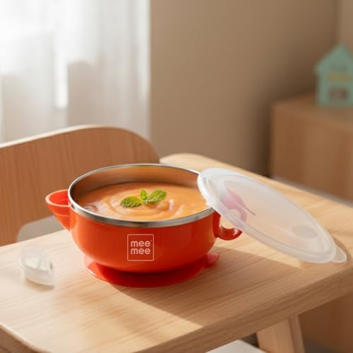 Image of Mee Mee Air Tight Baby Feeding Bowl | BPA Free | Stay Warm Bowl | Food Remains Warm | Suction Non-Spill Bowl