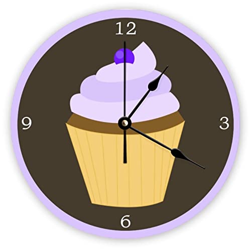 Horloge murale décorative silencieuse sans tic-tac - Violet myrtille - Cupcake - Horloge en bois moderne pour chambre à coucher, salon, maison, bureau,...