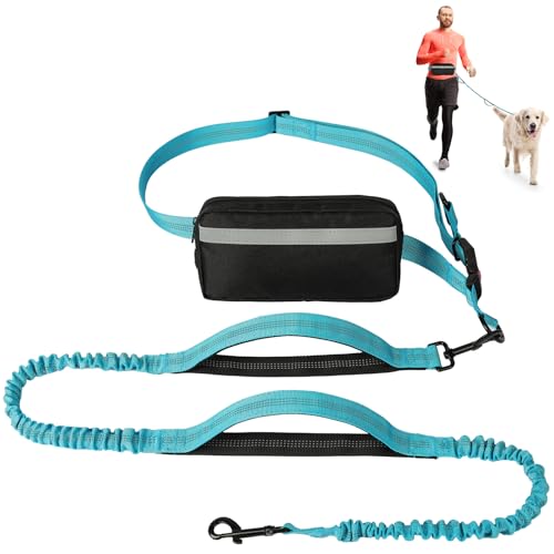 vsshe Joggingleine Hunde, Freihandleinen Hundeleine mit Verstellbarem Hüftgurt, Reflektierende Elastische Bauchgurt Hundeleine mit Dual Griffe für Spazieren Wandern Joggen(für alle Hunderassen) Blau