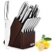 HOBO 2019 Kitchen 14-Piece German Professional Chef Knife Set with Wooden Block, Premium Anti-Rust Cutlery Scissors and Sharpener, Silver