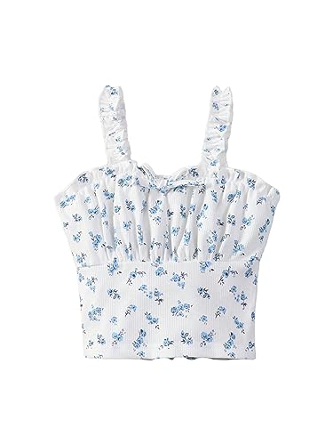 SOLY HUX Girl's Ditsy Floral Print Frill Trim Cami Crop Top Cute Summer Tops Preppy Clothes