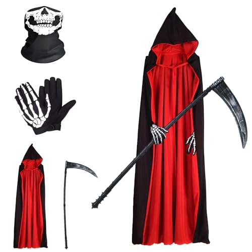 Yi'antai Disfraz de Grim Reaper, Disfraz de Sensemann, Halloween Disfraz de Parca Adulto, Disfraz de Parca Adulto, Capa de Muerte para Hombre Mujer, Costume da Grim Reaper