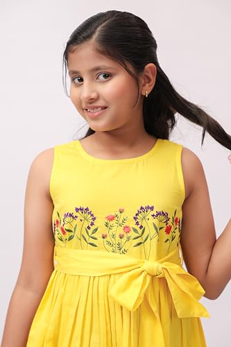Image of Kids Girls Printed Embroidered Fusion Dress | Handmade Crafted Designer Ethnic Wear | 100% Cotton