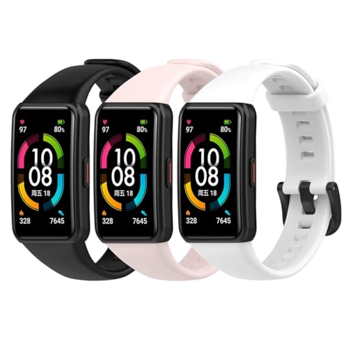 BexidoIera Correa Compatible con Huawei Band 6/Band 6 Pro y Honor 6/7, [3 Piezas/Juego] Pulsera Deportiva Ajustable de Silicona Suave