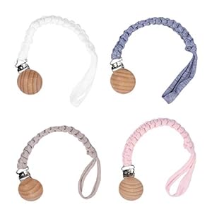 MILISTEN 4 Stks Fopspeenkoord Universele Gevlochten Fopspeen Houder Riem Hout Tandjes Clips Gevlochten Katoenen Touw Voor Jongen en Meisje