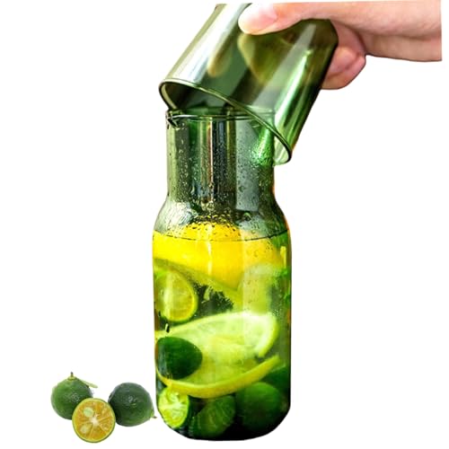 Set caraffa per acqua e bicchiere da comodino 500ml Decanter per acqua da comodino in vetro verde trasparente con bicchiere Caraffa con beccuccio in vetro con tazza per comodino da ufficio Bottiglie d