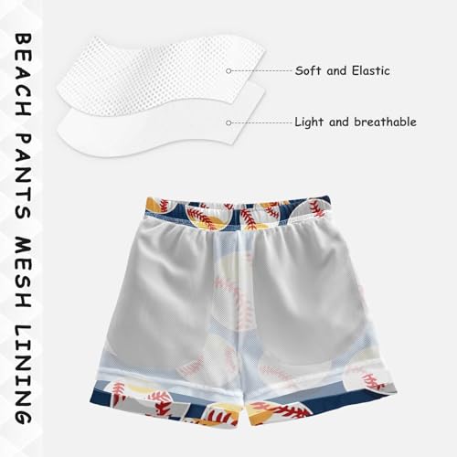 Baseball Sports Blue Beach Shorts for Boy Teens Stretch Swim Shorts Drawstring Compression Liner Beachwear 2T4