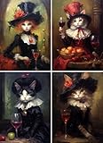Fridge Magnets ~ Pretty Elegant Victorian Cats with Wine ~ 4pc 3'x4' Flexible Vinyl Decorative Magnets
