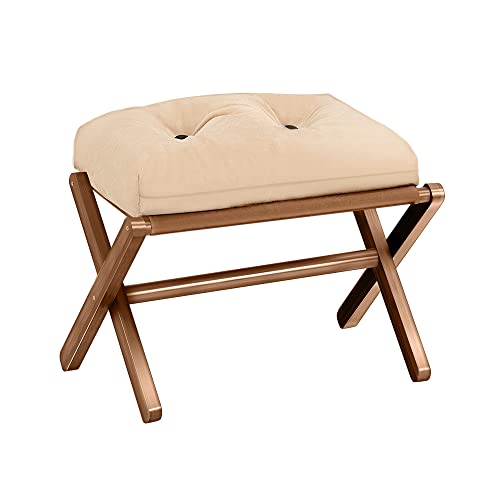 alleda Reposapiés plegable con patas de bambú, taburete plegable, taburete plegable, asiento acolchado, extraíble (50 x 30 x 42 cm) Cover