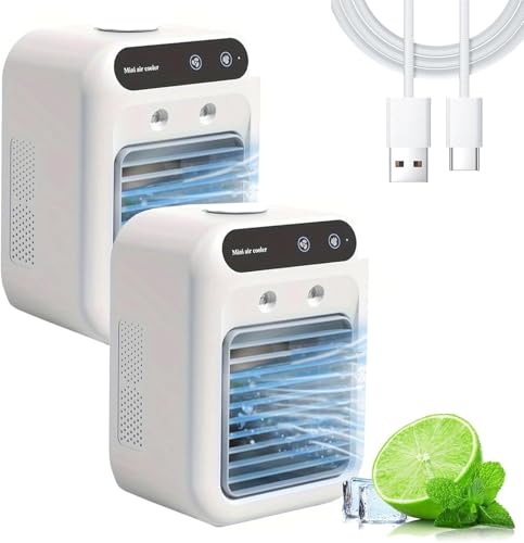 Glacier Breeze Unidad de CA portátil, mini enfriador de aire 4 en 1, ultra silencioso, enfriamiento instantáneo, 2 velocidades, aire acondicionado portátil recargable, enfriador evaporativo CA