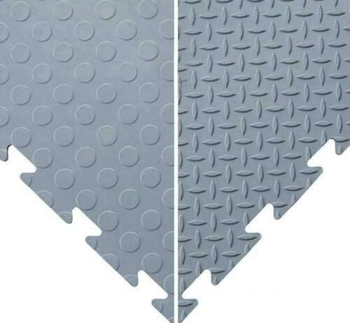 BiGDUG Garage Interlocking Vinyl Floor Tile Packs - 47 x 47cm - 1.2cm Thick - Non Slip Home Gym Workout Workshop Flooring - Durable Easy Lay (20 Grey Checker Tiles)โฆ