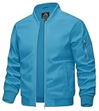 KEFITEVD Übergangsjacke Herren Frühling Sommer Männer Blouson Jacke mit Reißverschluss Taschen College Jacke Leichte Herrenjacke Eisblau L