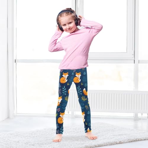 ALAZA Girls' Leggings Children's Yoga Pants Skinny Printed Dance Orange Fox Cute Comfortable 4T3