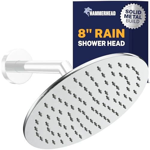 HammerHead Showers® Solid Metal 8 Inch Rainfall Shower Head – CHROME - Shower Head Rainfall - 2.5 GPM High Flow Shower Head Optimized for Pressure – Large Round Rain Shower Heads