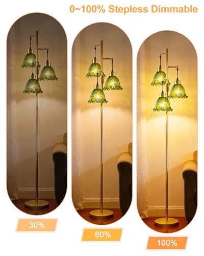 Image of Lightdot Glass Floor Lamps for Living Room, 3-Light Dimmable Floor Lamp with Green Glass Shade& E12 Bulbs Included, Mid Century Standing Tall Lamp with 5Lbs Heavy Base for Bedroom /Sofa Beside-Gold