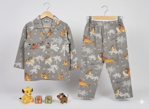 Image of TONY & JONY Summer Casual Wear Self Design Cartoons Printed Full Sleeve 100% Pure Cotton Kid's Top Bottom Set /Night Suit