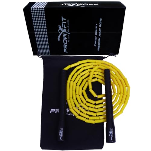 Image of Freestyle Unbreakable Long Handle Soft Shatterproof Beads 1Inch Beaded Jump Rope, Skipping Rope Adult. (10 Ft) (Yellow - Black handle)