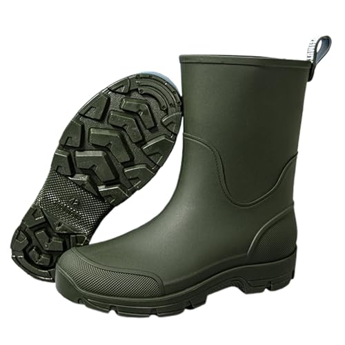 Men's Outdoor Rain Boots Mid Calf Non Slip Rubber Work Boots for Camping Hiking Fishing and Daily Activities