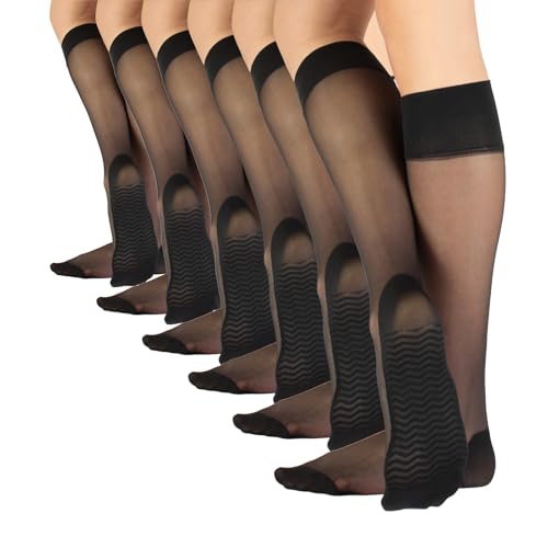 CALZITALY 6 Paires Mi-Bas de Soutien au Genou avec Semelle en Microfibre | Noir, Naturel, Bleu | 20 DEN | Made in Italy (Taille Unique, Noir)