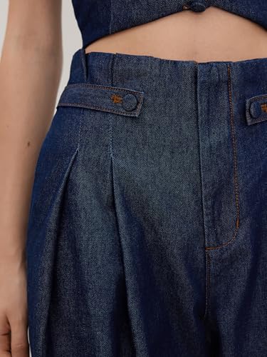 CIDER Wide Leg Jeans for Women Mid Waist Denim Pleated Oversized Long Pants Trousers4