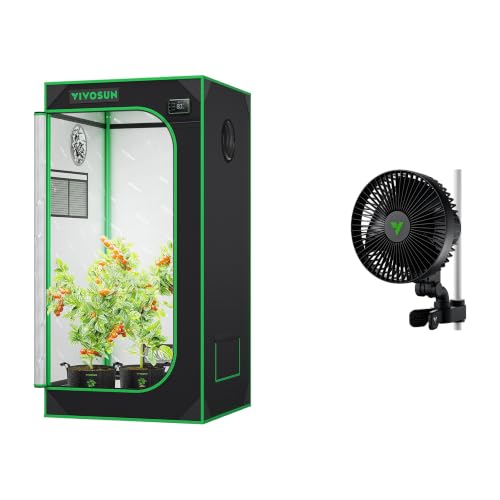 VIVOSUN VIVOSUN S224 2x2 Grow Tent 24"x24"x48" High Reflective Small Mylar Tent and AeroWave A6 Grow Tent Clip Fan, 6" Auto Oscillating Fan, 1-Pack