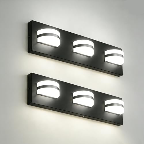 Image of Rotatable LED Bathroom Vanity Light 3-Light 19 inch Black Dimmable ETL | 1550 LM, 15 Min. Quick Install, Acrylic Lampshade, Metal Base, 5000K Temperature, Flicker-Free, CRI85+ Color Rendering