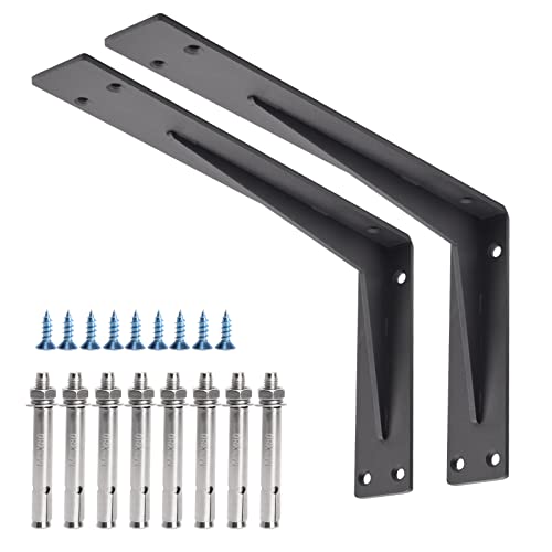 YUMORE Countertop Support Bracket Heavy Duty 14x8x2 in, 1/5IN Thicken Solid L Brackets Countertop Bar Shelf Bracket, Includes Hardware, Matte Black, 2 Pack