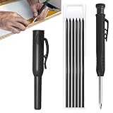 KASLCWA Mechanische Zimmermannsbleistifte mit 6 Nachfüllungen, Robust solide Tischlerbleistifte, Tieflochmarker mit Kappe, Bau-Bleistift für Bauarbeiter, Bauarchitekten, Holzbearbeitung, Schwarz