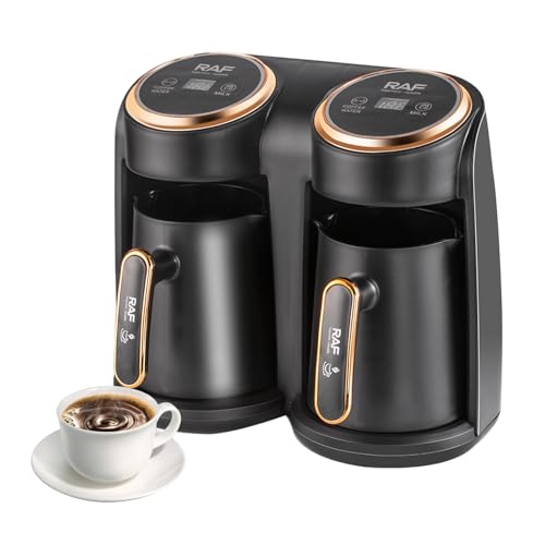 TECKZOON RAF Cafetière Turque Électrique 600W, Cafetière avec Double Système de Chauffage, Chauffe Simultané Café & Lait, 2x300ml Grande Capacité pour 6 Tasses, avec Protection Anti-Surchauffe