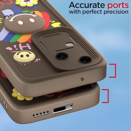 Image of Pikkme Back Cover for Vivo V30 5G / V30 Pro 5G | Soft Silicone| Cute Rainbow Smile & 3D Cartoon Flower Design | Shockproof Raised Camera Protection Bumper Case (Brown)