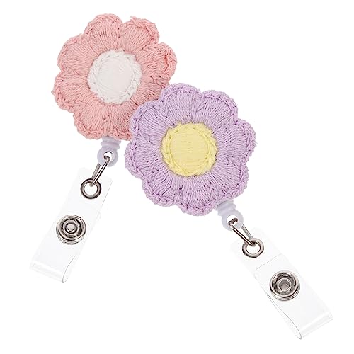 DINHEAROM 2個向日葵デザイン リトラクタブルバッジホルダー 色とりどりのクリップ付き 名札ホルダー 硬質カードホルダー 看護師 学生 イベント用