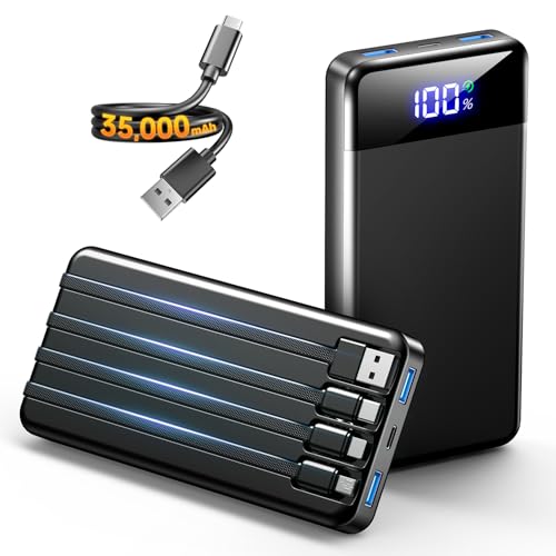 Portable Charger 35000mAh Power Bank - Powerbank with 4 Built in Cables, 22.5W Fast Charging Travel...