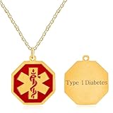 JunyiDIY Collar de identificación de alarma médica hexagonal personalizable para hombres y mujeres, collar con colgante de emergencia de primeros auxilios con logotipo llamativo, bricolaje