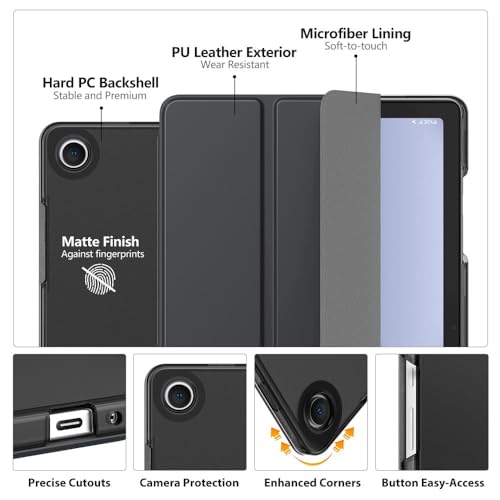Image of MoKo Trifold Case for Galaxy Tab A9 Plus /A9+ 11 Inch 2023, Space Gray | Slim Stand Hard PC Translucent Back Shell Smart Cover, Auto Sleep /Wake, Light, Anti-scratch, 2 Adjustable Angle