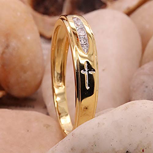 Dazzlingrock Collection 0.15 Carat (ctw) Round Diamond Cross Design Mens Band, 18K Yellow Gold Plated Sterling Silver4