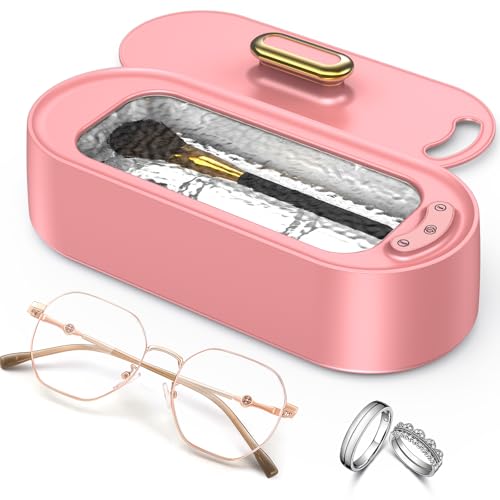 Onherm Limpiador ultrasónico 380ml Limpiador de Gafas con 2 Modos Limpiador ultrasónico portátil 45000Hz Limpiador ultrasónico para Gafas Joyería Relojes Dentaduras Monedas