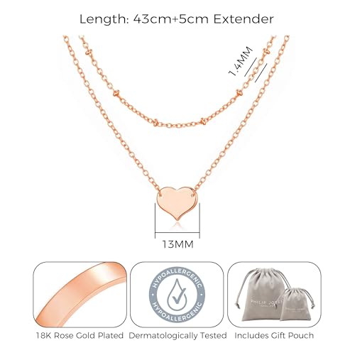 Philip Jones Rose Gold Plated Double Layered Heart Necklace - Image 5