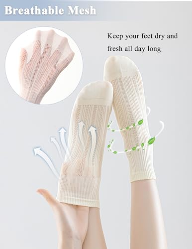 Women's Ankle Socks,Wide Elastic Cuff,Openwork Design,Cute Cool Summer Socks with Mesh for Girls,6 Pack4