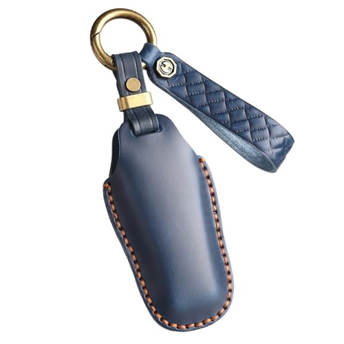 Étui de clé BYD en cuir premium bleu à 4 boutons style chic