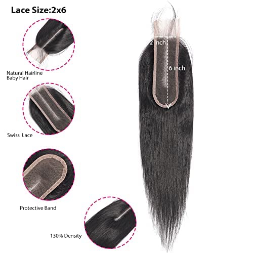 Closure Human Hair 2x6 HD Lace Closure Brazilian Hair Human Hair Closure for Black Women Straight Natural Remy Hair Soft Swiss Lace 12 inch - Image 2
