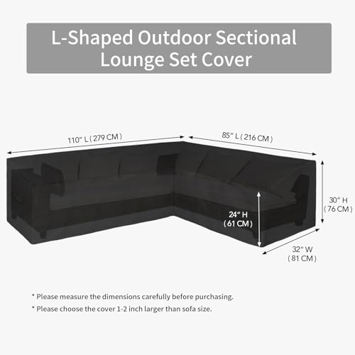 Image of Easy-Going Patio L-Shaped Sectional Sofa Cover, 110 inchX85 inch Waterproof Heavy Duty Outdoor Garden Furniture Cover (Right Facing, Black)