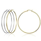 Huge Gold Hoop Earrings for Women - Plated Gold Stainless Steel Hooped Earrings for Women, 70-100mm Large Gold Hoop Earrings